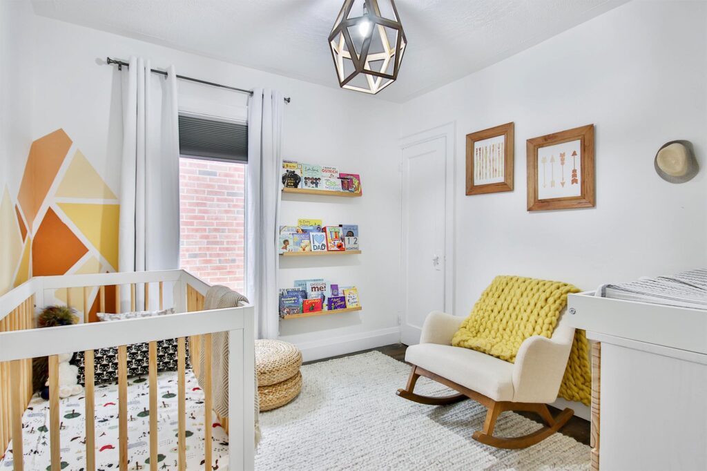 kids room in white and yellow