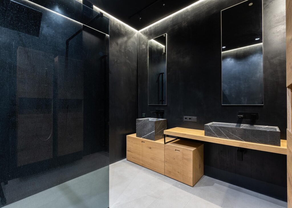 a black color bathroom
