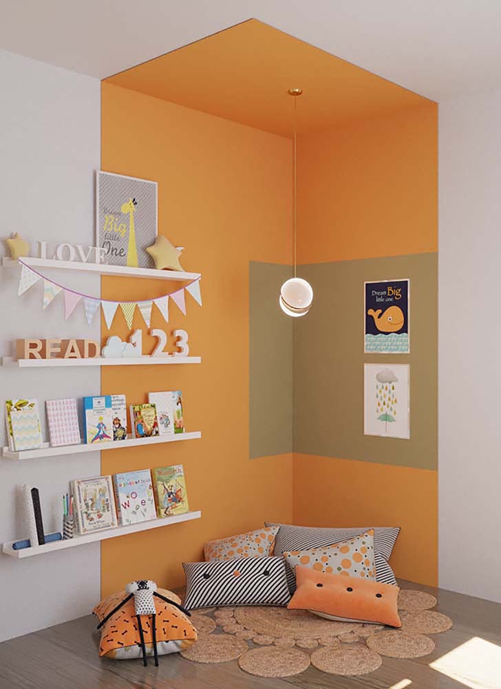 a kidsroom in an orange color